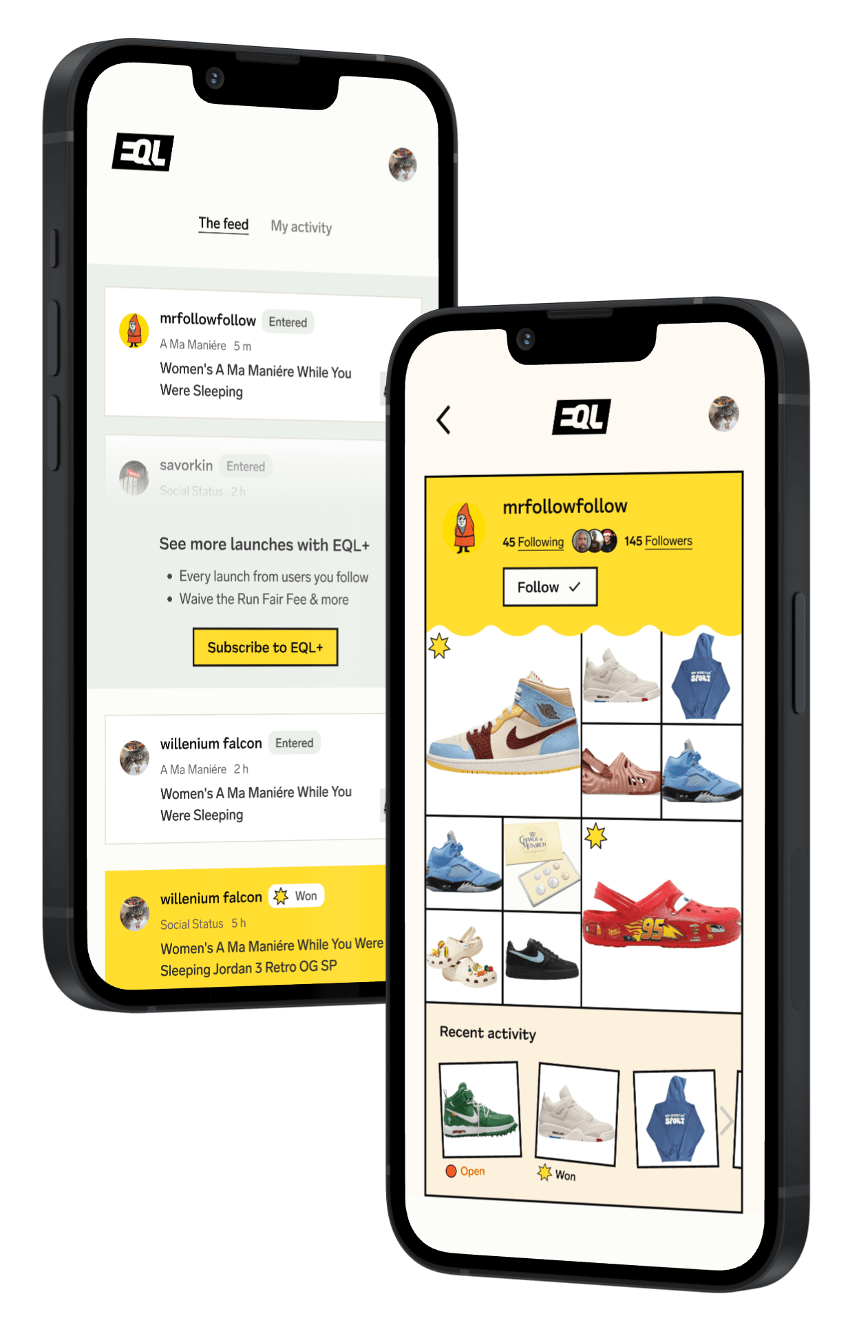 Images of the EQL web app displayed on an iPhone