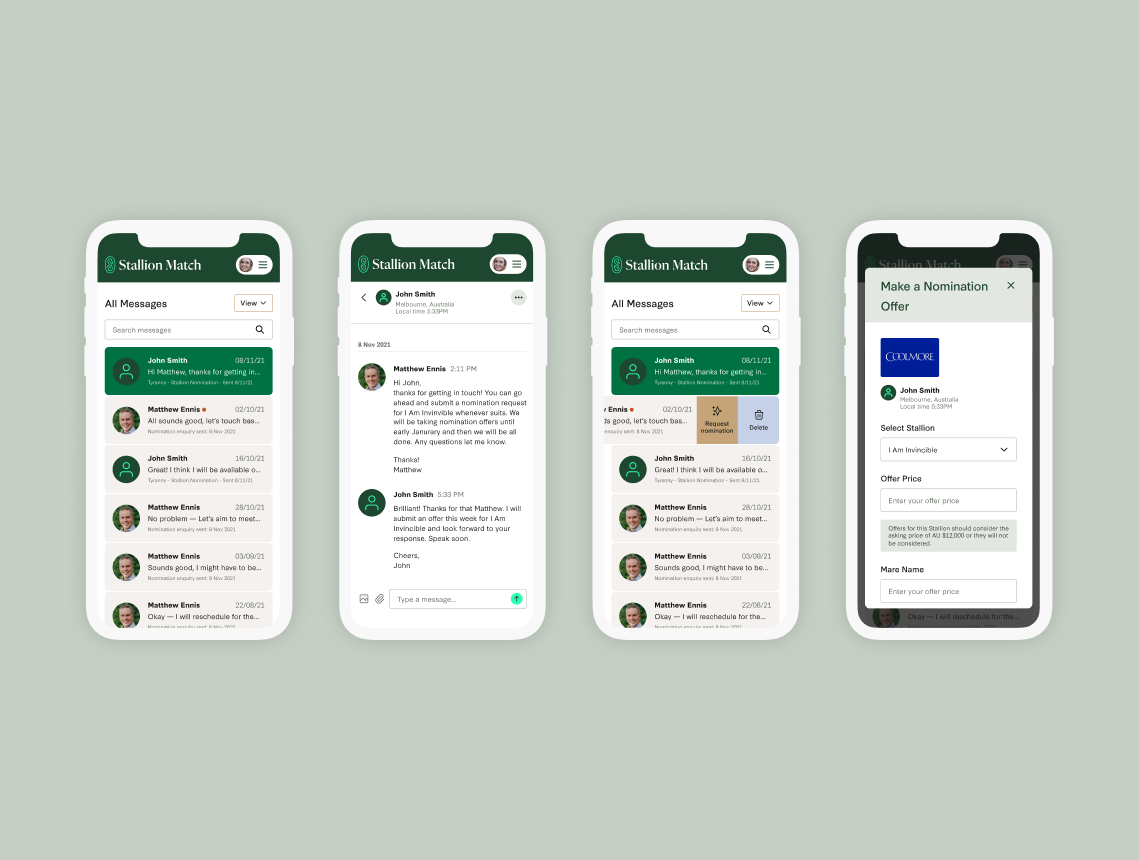 Images of the Stallion Match mobile interface